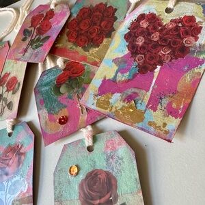 10 Vintage look rose hang & thank you tags